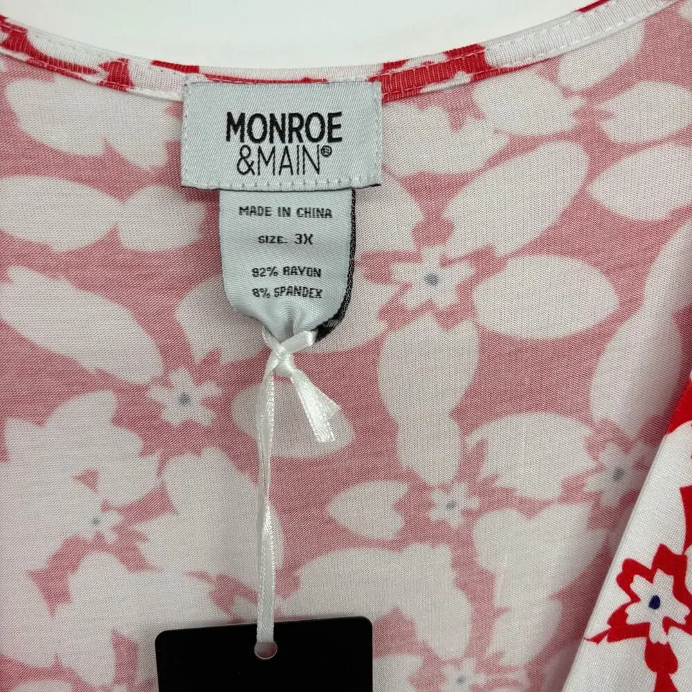 NWT Monroe & Main Red Floral V-Neck Jersey Midi Dress Size 3X Casual‎ Stretchy